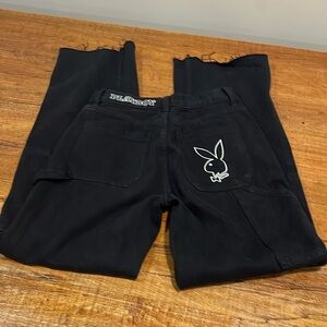 Playboy by Pacsun Womens Size 23 Denim Jeans Black Cargo Embroidered Baggy